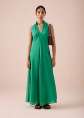 A Model Wearing Green Lyocell The Moment Lyocell Maxi Dress, curated by Only Ethikal